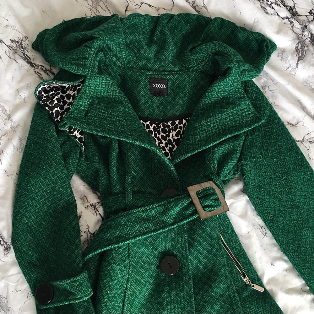 XOXO Green Belted Midi-Length Coat